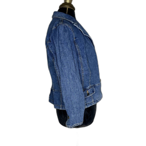 Chaps Stretch Denim Blazer Jacket Women’s Small 3/4 Sleeve Button Pockets - Picture 3 of 6
